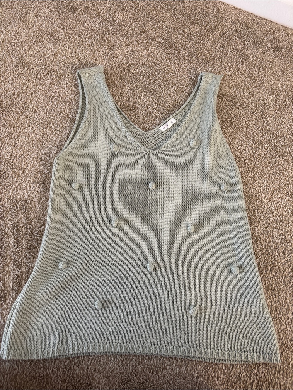 Blu Pepper Light Sage Knit Tank with Pom-Pom Accents